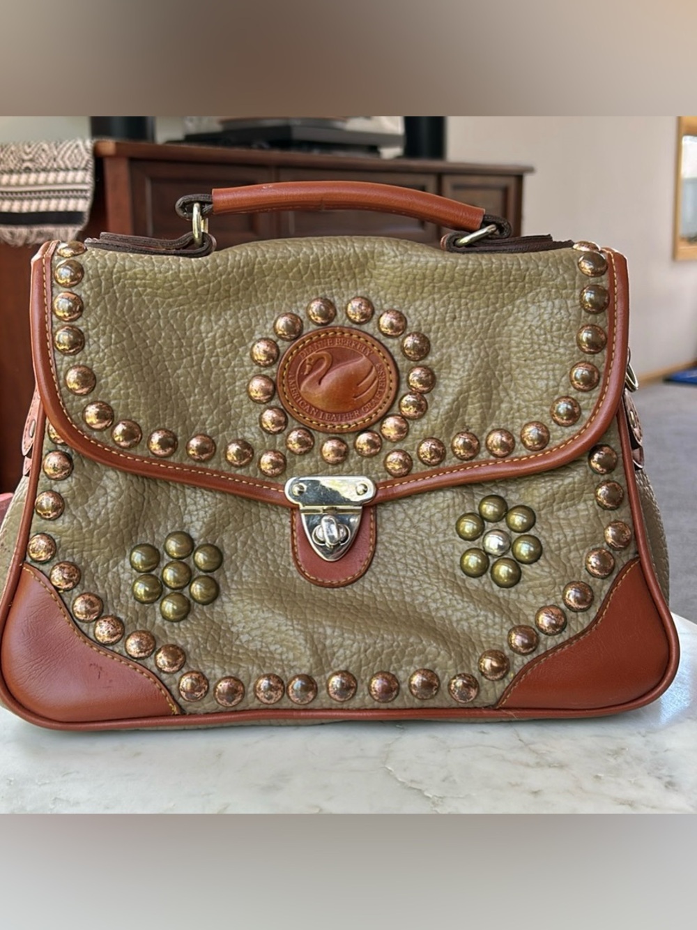 Vintage Dianne Berkely American Leather Crafters Studded Handbag